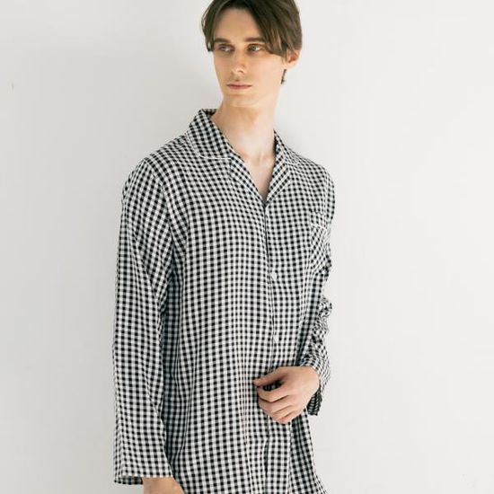 메리핀 심플 체크 남성 블랙 긴팔 잠옷세트