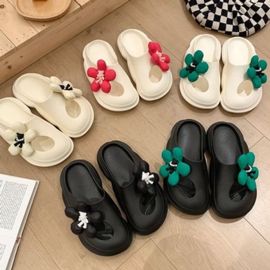 큐트 곰돌이 빅 쿠션 플라워 라운드 슬리퍼 여름 슈즈