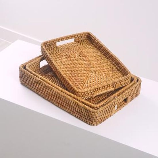 라탄사각트레이 라탄트레이 사각쟁반 우드트레이