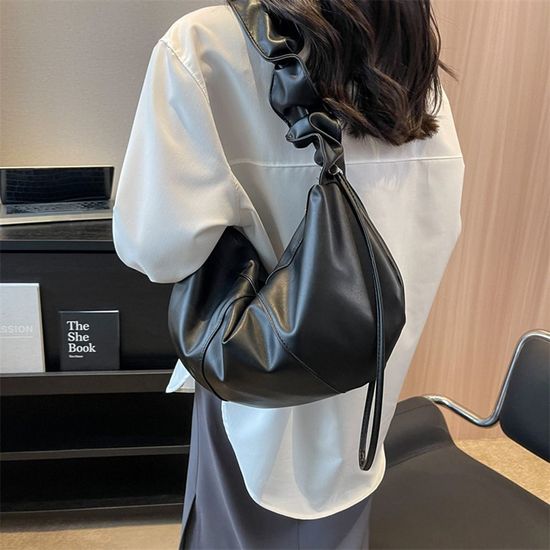 반달 셔링 숄더백 만두 가방 크로스 블랙 (WC512BF)