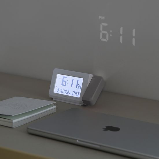 무아스 클리어빔 프로젝션 탁상시계 온도 달력 알람