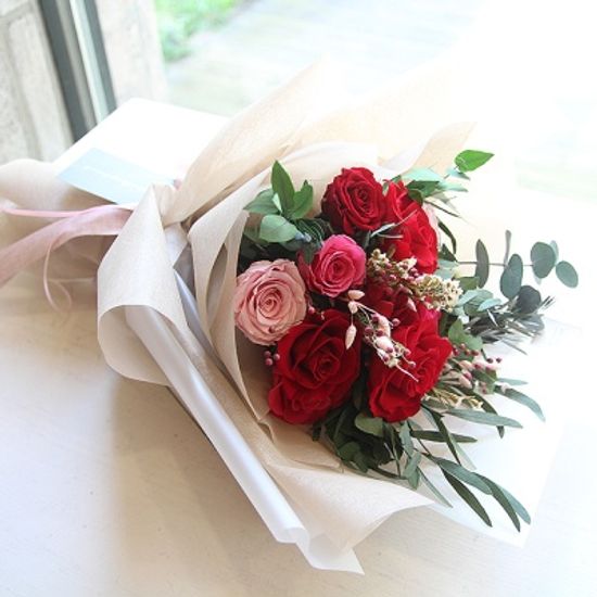레드&핑크장미꽃다발(프리저브드플라워)