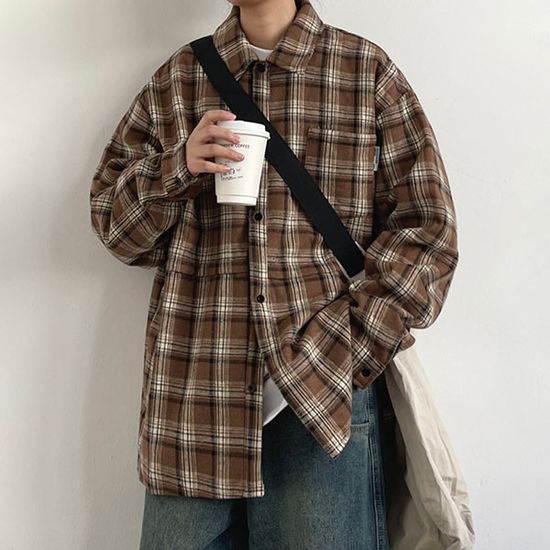 체크 루즈핏 남방 남성용 캐주얼 패션 셔츠