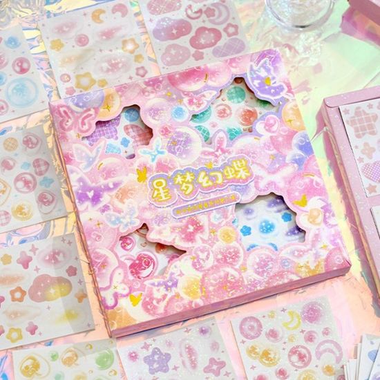 파스텔 버블 나비 별 100매  반짝이 펄 스티커 