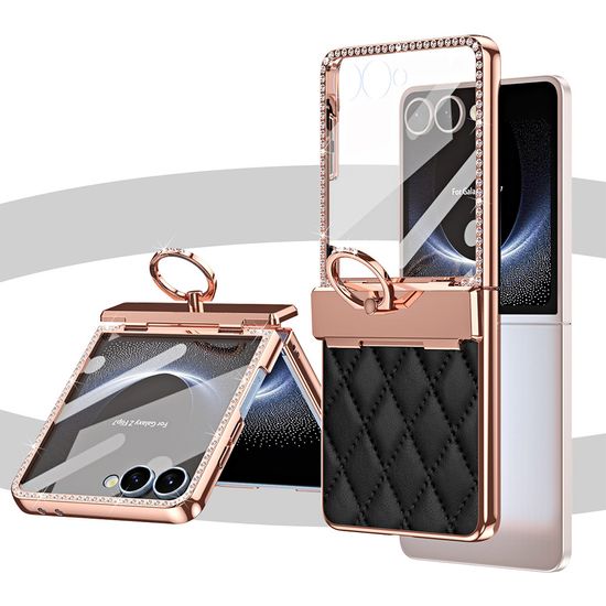 갤럭시 Z플립7 퀄팅 가죽 큐빅 링 거치대 힌지 케이스