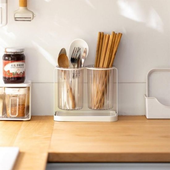 북유럽풍 투명 물빠짐 수저통 2구