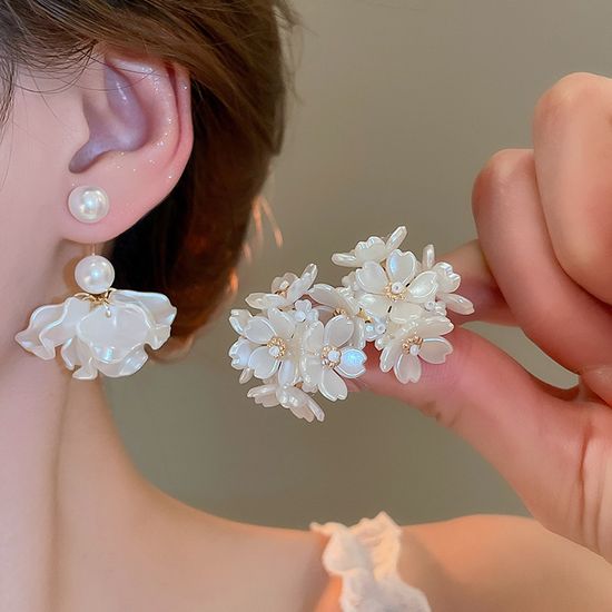 진주 꽃잎 자개 플라워 드롭 귀걸이 예쁜 패션 귀고리