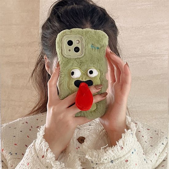 아이폰 마그네틱 메롱 개구리 털 인형 커플 폰 케이스