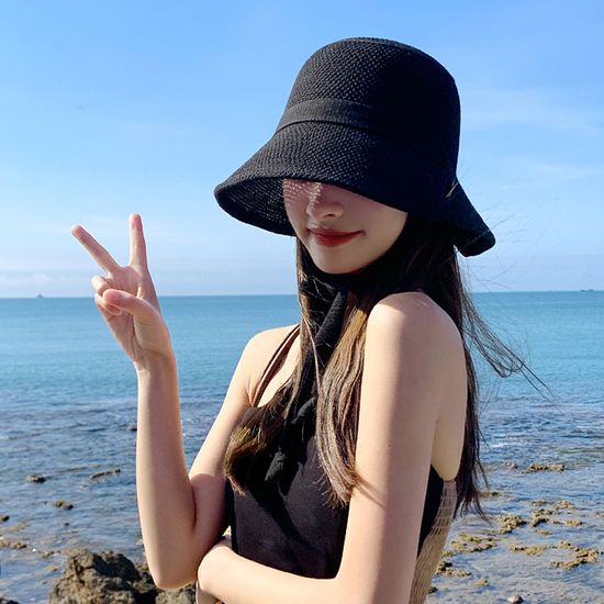 여성 솔린 라탄 스트랩 버킷햇 사파리 모자