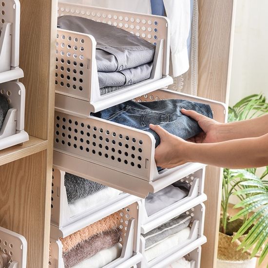 폴딩 슬라이딩 옷 정리 적층 바스켓 특대형 1개+1개