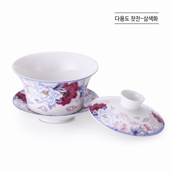 [화개] 다용도 찻잔세트 삼색화 (소)