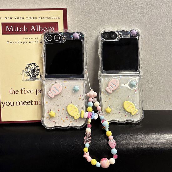 갤럭시 Z플립 6 5 4 3 스트랩 레진 투명 물결 케이스