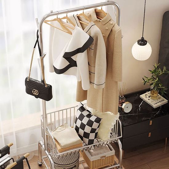 2칸 이동식 행거 스탠드 옷걸이 옷장 선반 철제 헹거