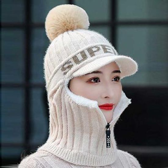 Mujer Invierno knit 올인원 넥지퍼 방울챙모자 3컬러