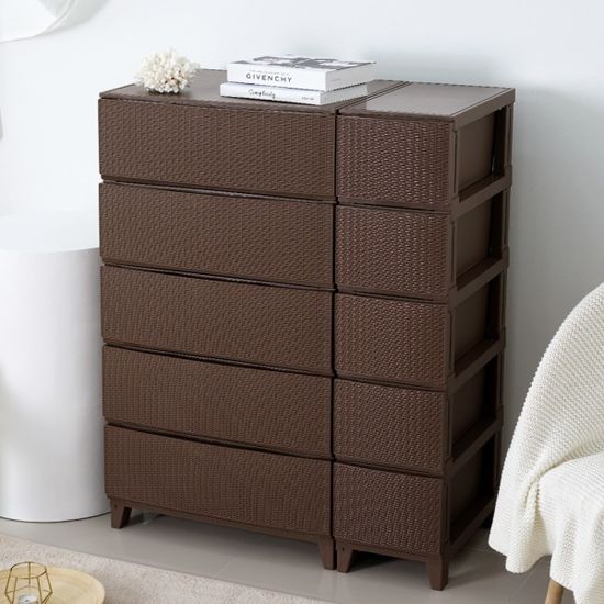 가든 라탄 서랍장 와이드형 5단 플라스틱 수납장