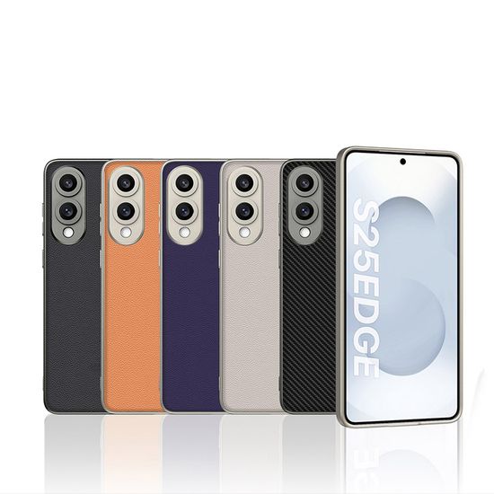 갤럭시 s25엣지 매트 가죽 디자인 실버 프레임 케이스