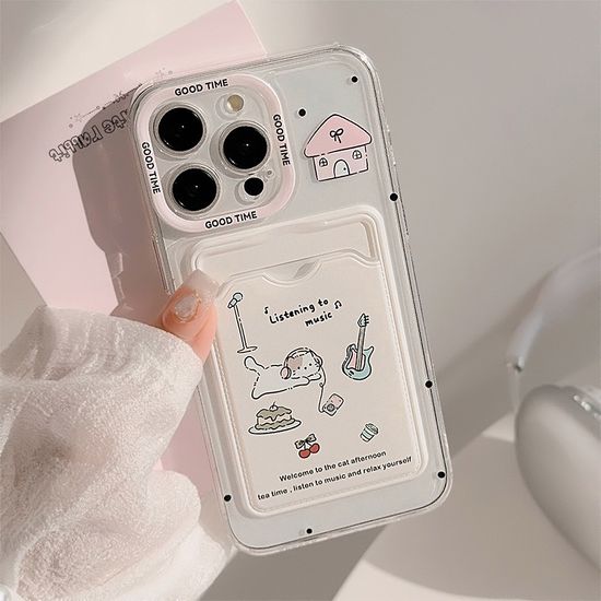 아이폰 감성 동물 캐릭터 투명 카드 지갑 홀더 케이스