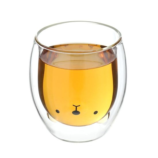 [로하티] 행복카페 이중 유리컵(250ml) (아기곰)