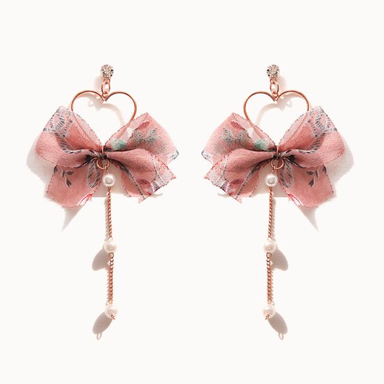 제이로렌 12M02452 하트 쉬폰 리본귀걸이