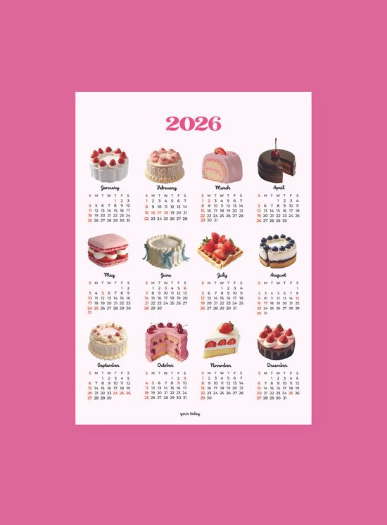 2026 카페 귀여운 빵 케이크 벽걸이 달력