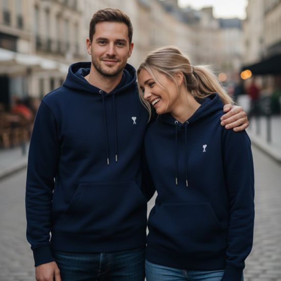 아미 AMI 빅하트 드 꾀흐 화이트 로고 후드 티셔츠