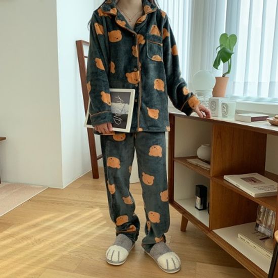 어나더뷰 극세사 곰돌이 카라 수면잠옷1122