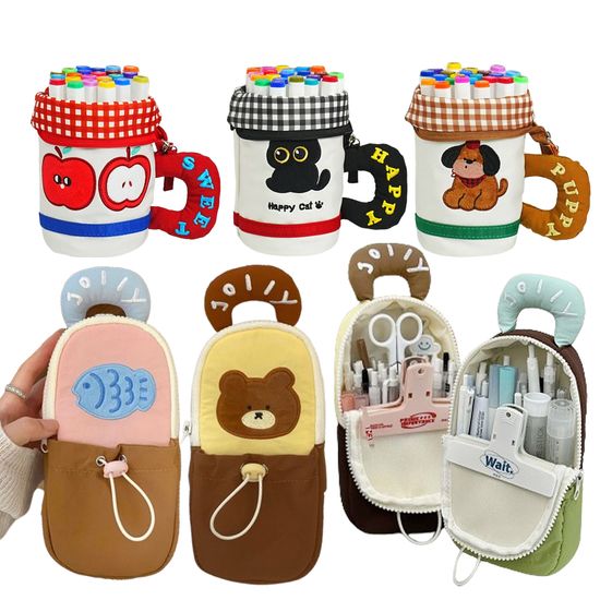 동물 캐릭터 세우는 스탠딩 패브릭 천 필통 파우치