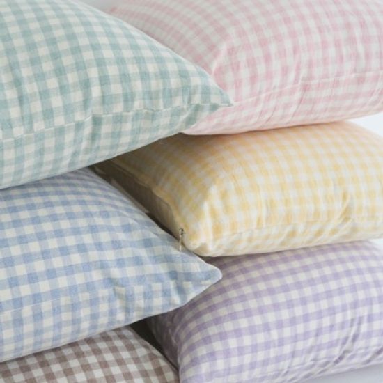 멜란 워싱 면 쿠션 커버-6컬러 (체크/무지)