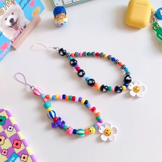 비비드 스마일 플라워 비즈 폰 스트랩(2종)