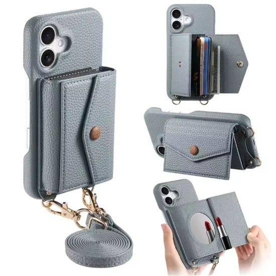 아이폰 17 16 15 미러 카드 지갑 목걸이 가죽 케이스