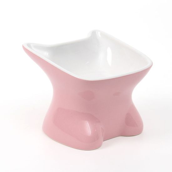 반려동물 고양이얼굴 도자기 식기(핑크)