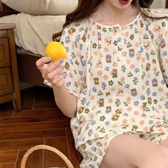 플라워곰세트 여성 여름잠옷 홈웨어 파자마(WE6E42F)