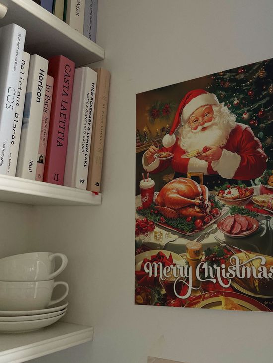 크리스마스 칠면조와 산타 인테리어 포스터