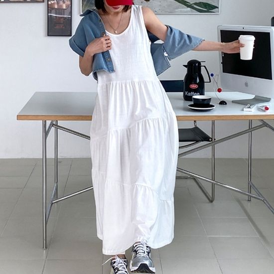 [애슬릿]데일리 롱 캉캉 프릴 민소매 나시 원피스