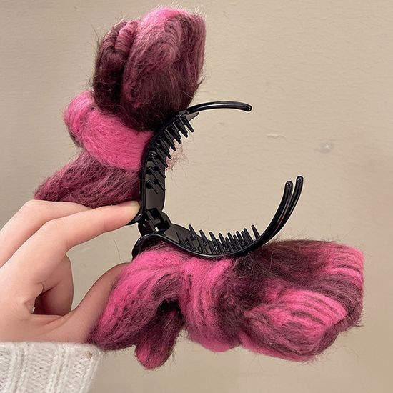 러블리 울 니트 빅 리본 털 퍼 헤어 집게핀 겨울 삔