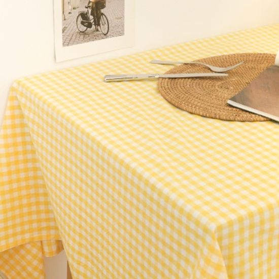 비비드 멜란 체크 식탁보-옐로우
