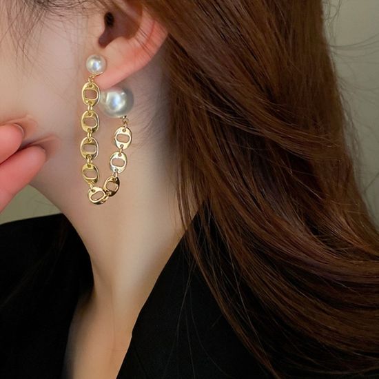 왕 진주 골드 체인 백 클러치 드롭 귀걸이 925 실버