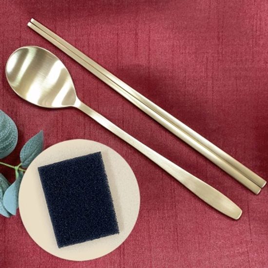 놋반 안성방짜유기 1인수저세트+유기수세미 1개