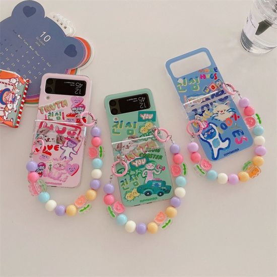 갤럭시 z플립 3 4 아트 팝 비즈 구슬 스트랩 케이스
