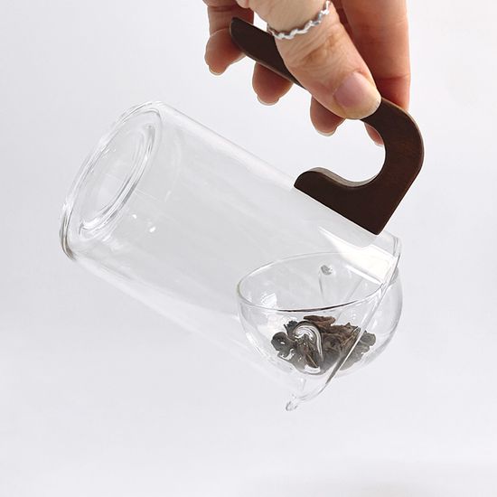 도르모 거름망 우드핸들 손잡이 내열유리컵 310ml 1p