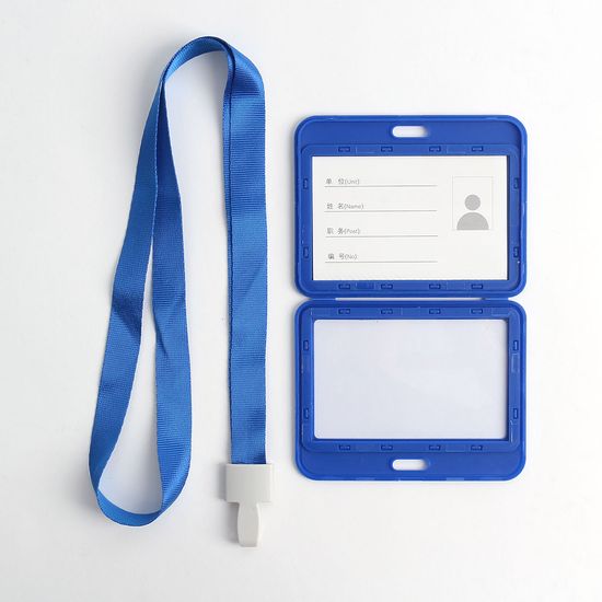 양면 사원증 케이스+목걸이줄 5p세트(가로형) (블루)