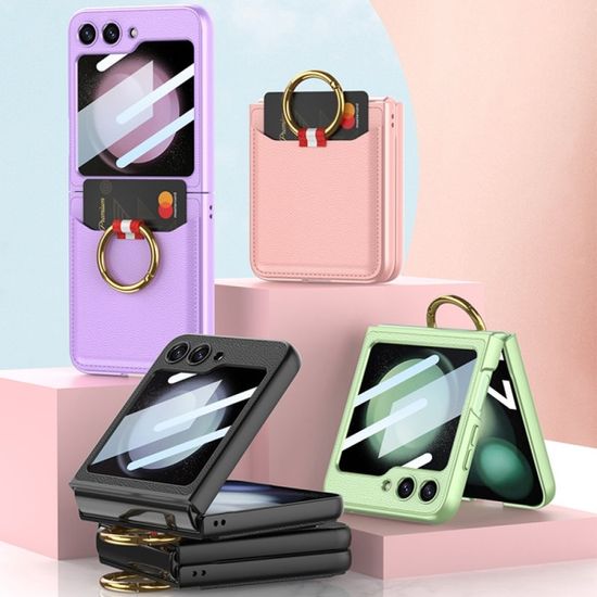 갤럭시 Z플립5 스마트링 카드 지갑 슬림 가죽 케이스