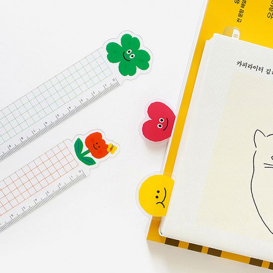스마일 15cm 자 투명 책갈피 4종 세트
