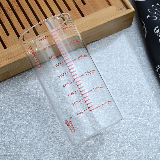 [로하티]눈금패턴 내열 유리컵(350ml) (레드) 주스잔