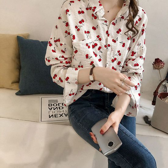 아처 가슴 포켓 체리 블라우스 SH-500313(WD0D58D)