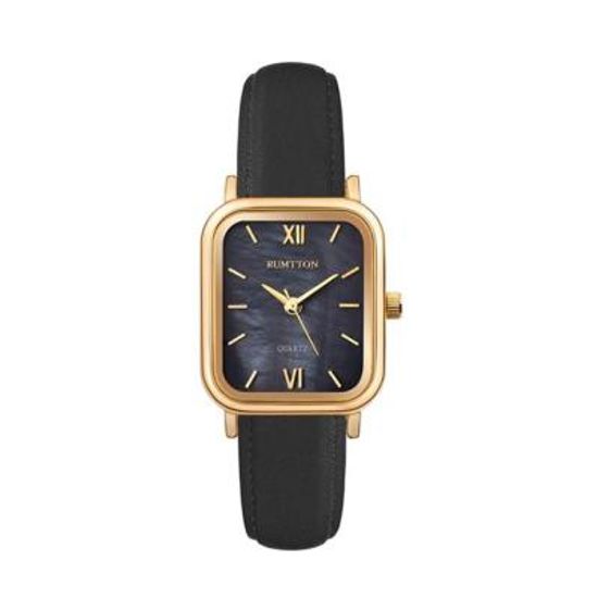럼튼 블랙 자개 블랙 밴드 가죽 손목시계 골드