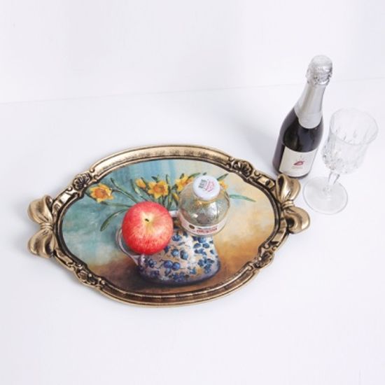 리본 옐로우 플라워 빈티지 타원 쟁반 2P세트