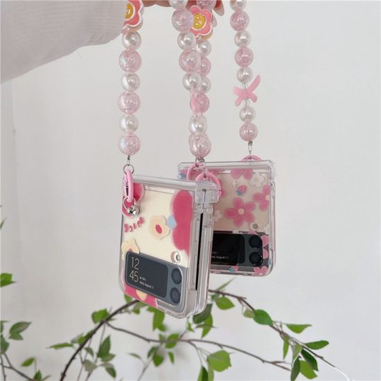 갤럭시Z플립 4 3 캐릭터 투명 힌지보호 스트랩 케이스