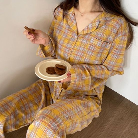그란데 체크 면잠옷 파자마 세트
