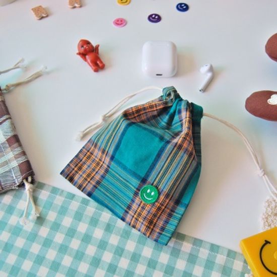 가을 체크 조리개 파우치(4컬러)